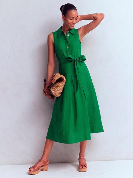 Boden Belinda Linen Sleeveless Shirt Dress, Fresh Green, Fresh Green