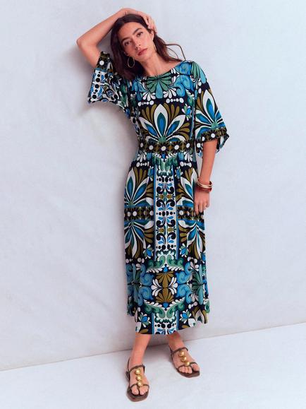 Boden Imelda Floral Kimono Dress, Navy/Multi, Navy/Multi
