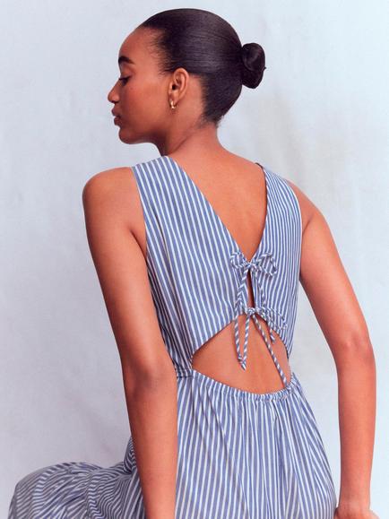 Boden Cotton Stripe Tiered Sleeveless Midi Dress, Blue/Ivory - view 2, Blue/Ivory