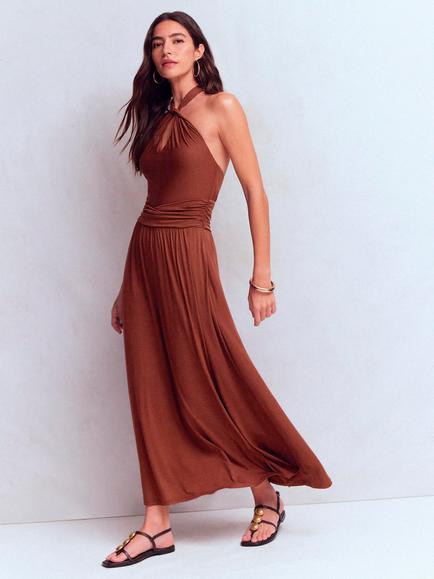 Boden Sydney Twist Neck Maxi Dress, Roasted Brown, Roasted Brown