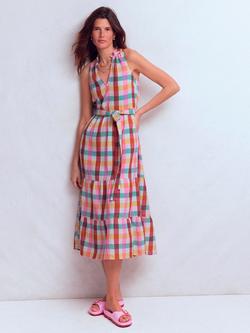 Boden Viv Sleeveless Check Cotton Tiered Midi Dress, Multi, Multi