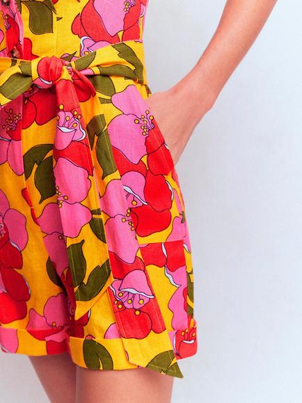 Boden Kay Linen Playsuit, Yellow - view 2, Yellow Radiant Bloom