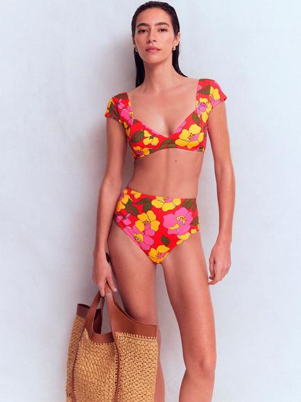 Boden High Waisted Bikini Bottoms, Red/Multi, Red/Multi