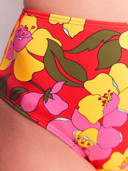 Boden High Waisted Bikini Bottoms, Red/Multi - view 2, Red/Multi