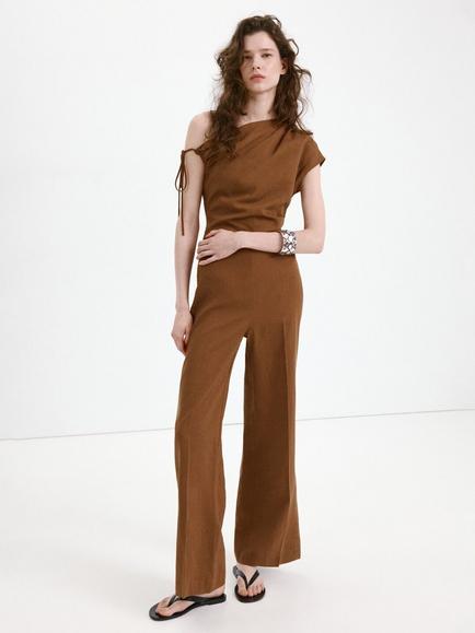 Mango Asymmetric One Shoulder Jumpsuit, Tobacco, Tobacco