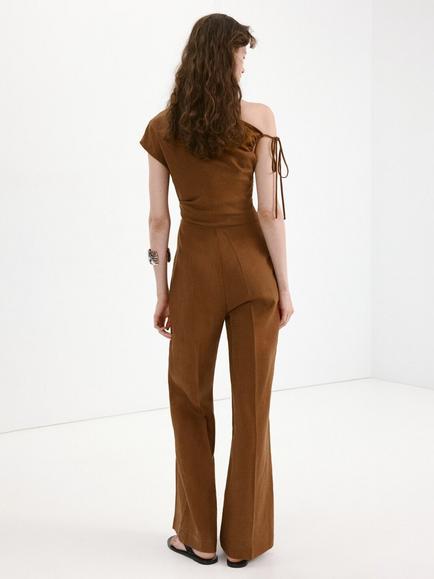 Mango Asymmetric One Shoulder Jumpsuit, Tobacco - view 2, Tobacco