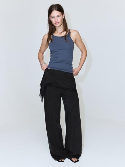 Mango High Waisted Draped Overlay Trousers, Black - view 2, Black