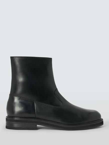 John Lewis Kensington Leather Ankle Boots, Black, Black