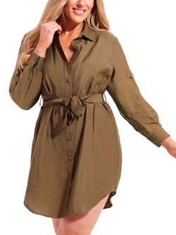 Seaspray Leah Belted Beach Cover Up Shirt - view 2, Olive