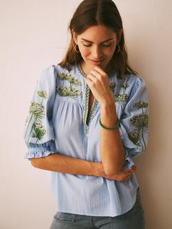 NRBY x Susan Entwistle Andi Cotton Seersucker Embroidered Top - view 2, Light Blue