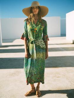 NRBY x Susan Entwistle Zafia Pure Silk Garden Path Print Dress, Green/Multi, Green/Multi