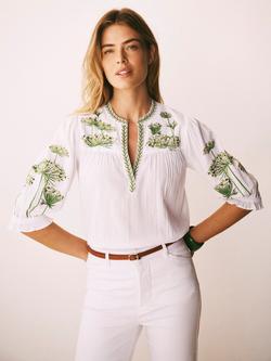 NRBY x Susan Entwistle Andi Cotton Seersucker Embroidered Top, White
