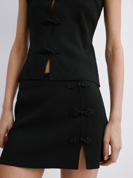Mango Side Split Mini Skirt, Black, Black