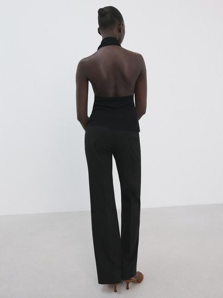 Mango Sculptural Drape Halterneck Knit Top, Black - view 2, Black