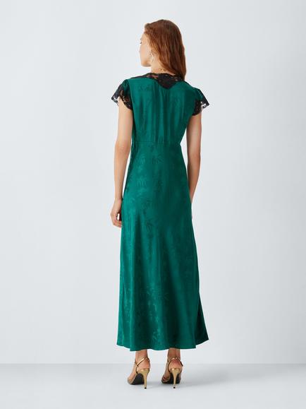 John Lewis x RIXO Amari Satin Jacquard Midi Dress, Green - view 2, Green