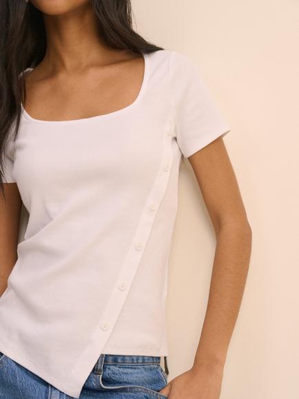 Nobody's Child Asymmetrical Ribbed Cotton T-Shirt, White - view 2, White