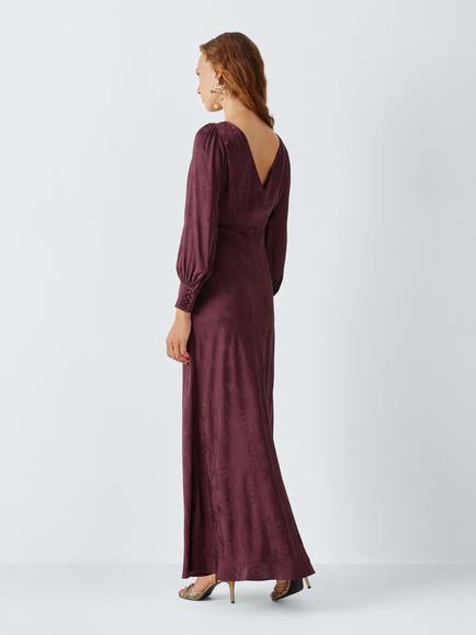 John Lewis x RIXO Marni Satin Jacquard Maxi Dress, Burgundy - view 2, Burgundy