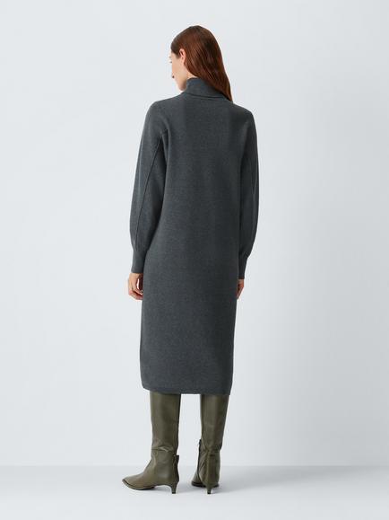 John Lewis Cotton Rich Batwing Roll Neck Knit Midi Dress - view 2, Charcoal