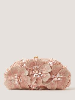 Monsoon Flora Embroidered Clutch Bag, Pink, Pink