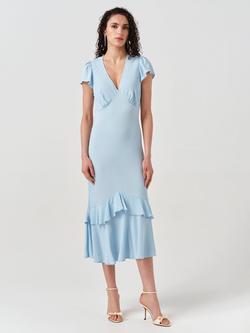 Ghost Corinne Frill Crepe Dress, Blue
