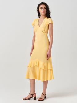 Ghost Corinne Frill Crepe Dress, Yellow