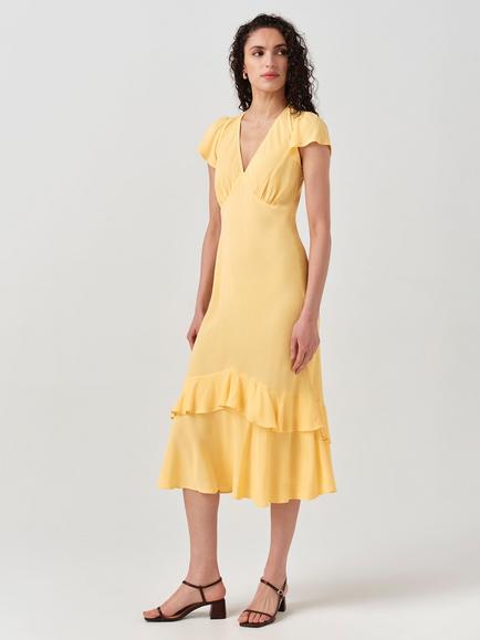 Ghost Corinne Frill Crepe Dress, Yellow