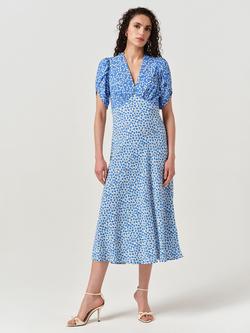 Ghost Faye Floral Crepe Midi Dress, Blue/Multi, Blue/Multi