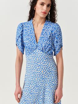 Ghost Faye Floral Crepe Midi Dress, Blue/Multi - view 2, Blue/Multi