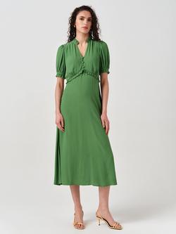 Ghost Jolene V-Neck Crepe Midi Dress, Green