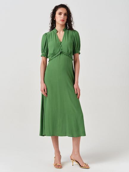 Ghost Jolene V-Neck Crepe Midi Dress, Green