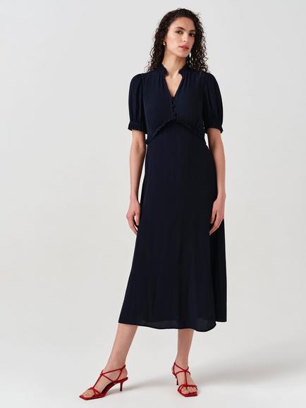 Ghost Jolene V-Neck Crepe Midi Dress, Navy