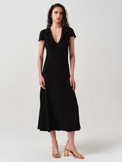 Ghost Kimmy Frill Neck Crepe Midi Dress, Black