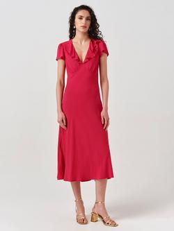 Ghost Kimmy Frill Neck Crepe Midi Dress, Hot Pink