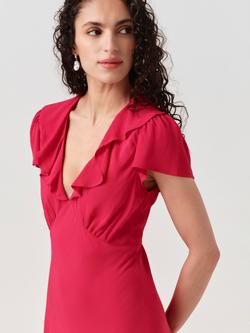 Ghost Kimmy Frill Neck Crepe Midi Dress - view 2, Hot Pink