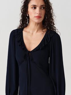 Ghost Melina Crepe Ruffle Hem Midi Dress - view 2, Navy