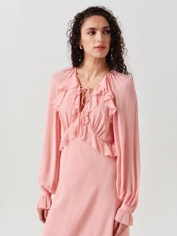 Ghost Naomi Long Sleeve Frill Midi Dress - view 2, Pink