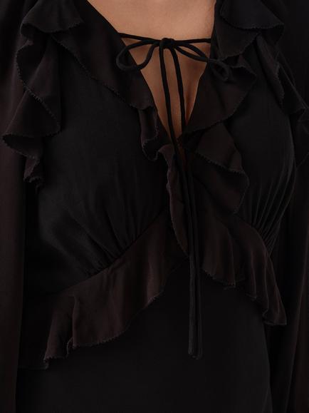 Ghost Naomi Long Sleeve Frill Midi Dress - view 2, Black