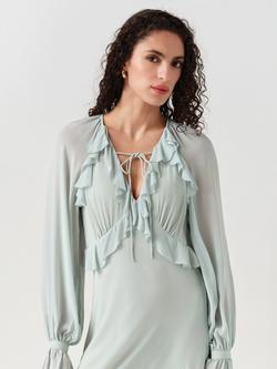 Ghost Naomi Long Sleeve Frill Midi Dress - view 2, Mint Green