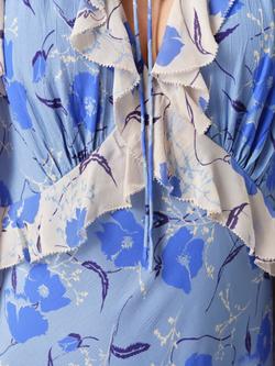 Ghost Naomi Floral Long Sleeve Frill Midi Dress, Blue/Multi - view 2, Blue/Multi