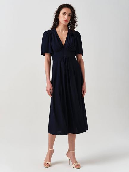Ghost Rosalie Angel Sleeve Crepe Midi Dress, Navy