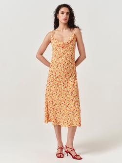 Ghost Stacy Cowl Neck Crepe Midi Dress, Orange/Multi