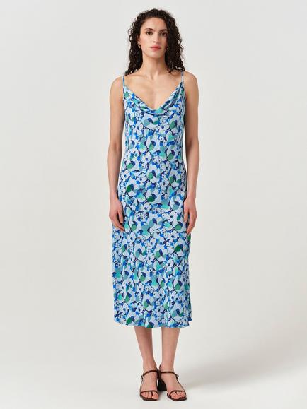Ghost Stacy Cowl Neck Crepe Midi Dress, Blue/Multi