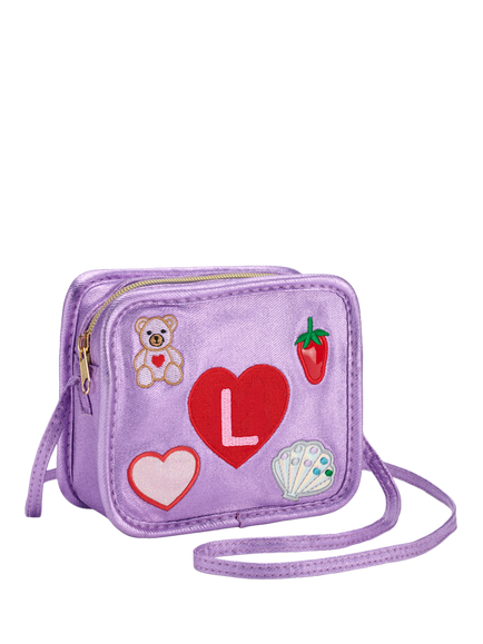 Stych Kids' Initial Teddy and Heart Crossbody Bag, Purple, Purple - L