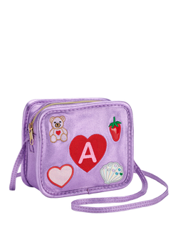Stych Kids' Intial Teddy and Heart Crossbody Bag, Purple, Purple - A