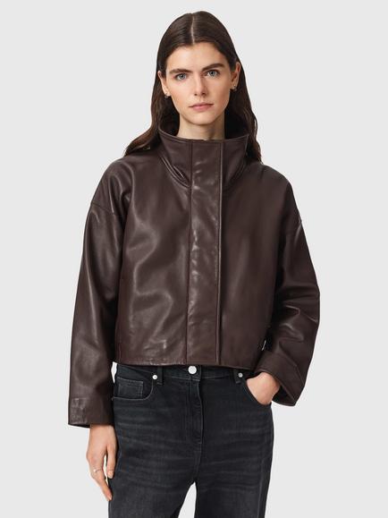 AllSaints Ryder Funnel Neck Leather Jacket, Oxblood Red, Oxblood Red