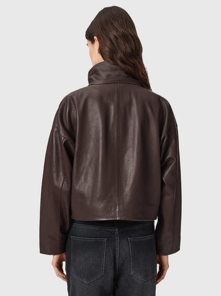 AllSaints Ryder Funnel Neck Leather Jacket, Oxblood Red - view 2, Oxblood Red