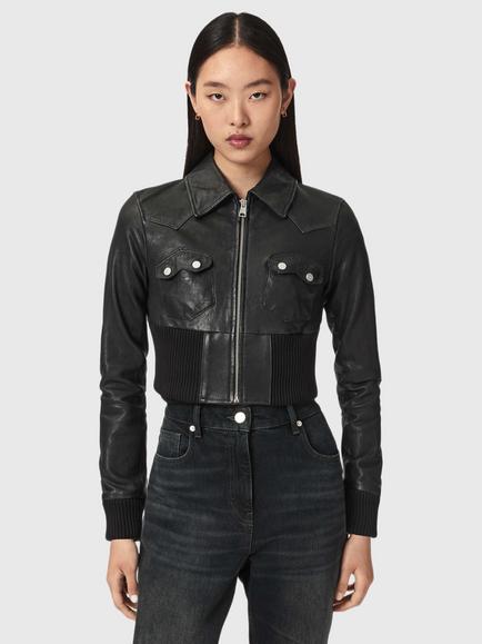 AllSaints Lena Slim Fit Leather Jacket, Black, Black