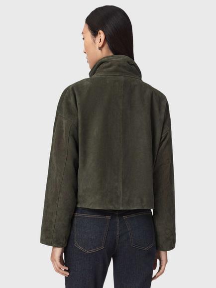 AllSaints Ryder High Neck Suede Jacket, Khaki Green - view 2, Khaki Green