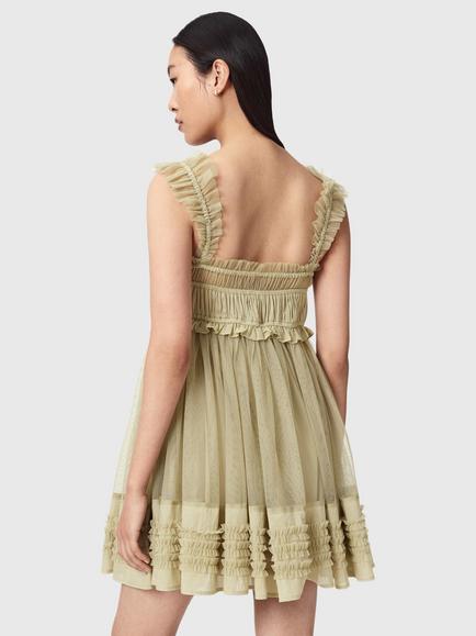 AllSaints Angela Sleeveless Gathered Frill Mini Dress, Haze Green - view 2, Haze Green
