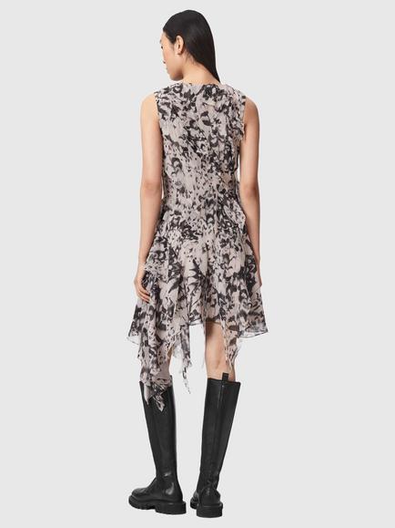 AllSaints Angie Ruffle Dip Hem Dress, Wing Chalk White - view 2, Wing Chalk White